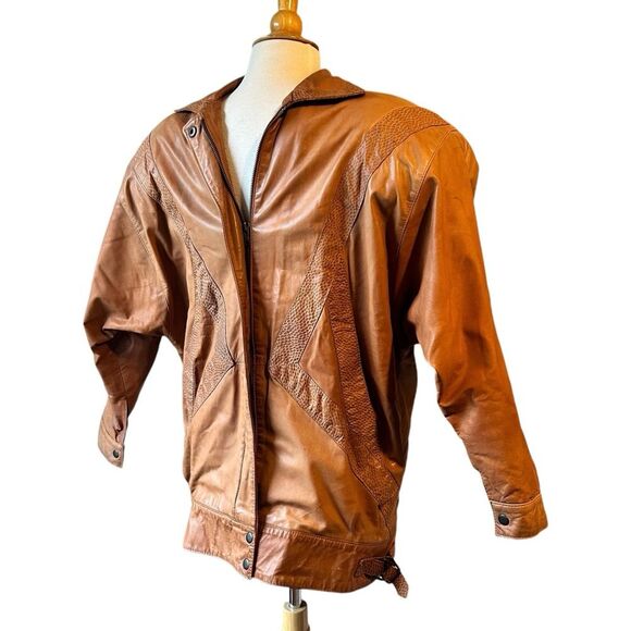 Vintage Gino di Giorgio Brown 1980s Bomber Brown Leather Jacket - Medium - Picture 2 of 11
